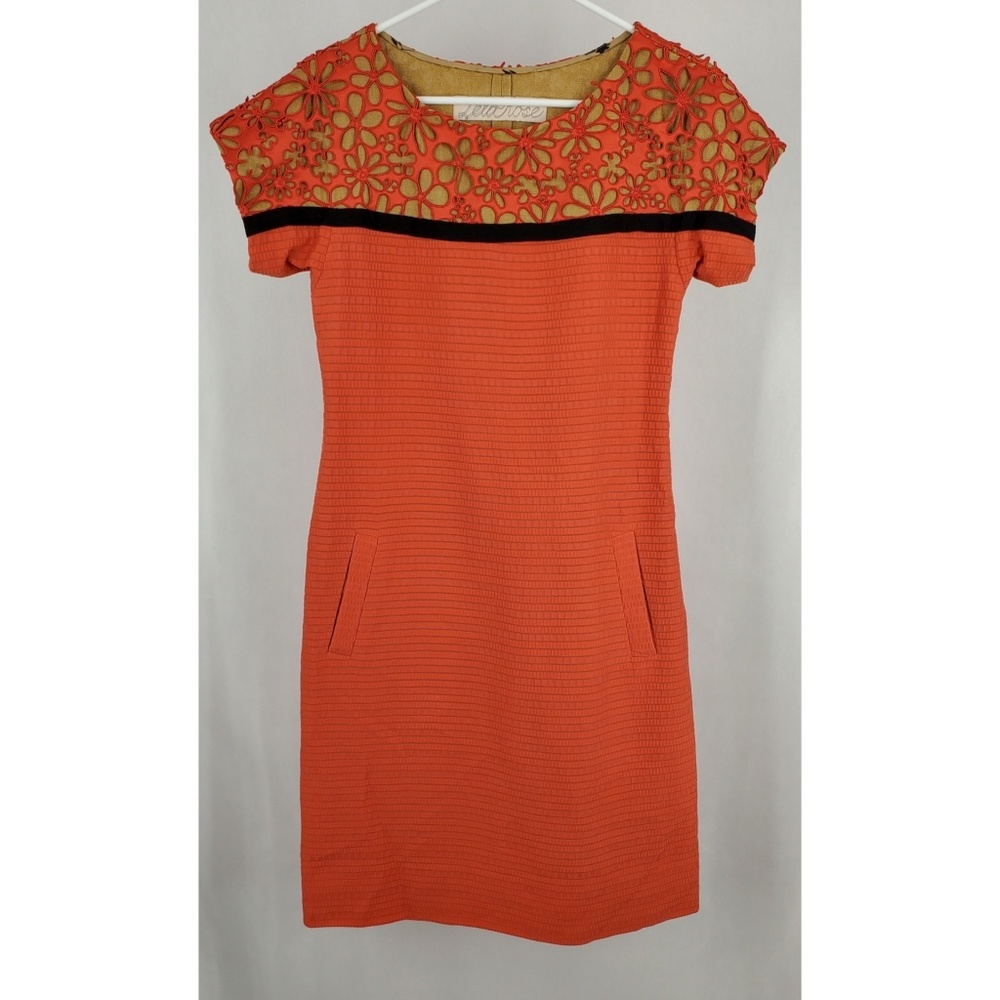 Lela Rose 🌅 Coral Lace over Linen Dress